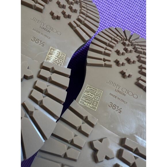 $1196 Jimmy Choo Boots 36.5 Cora Ankle Leather Combar Boots Brown Monogram NEW - Picture 4 of 8